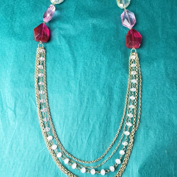 2/15$ Multiple strands chain and pink necklace - Picture 5 of 5
